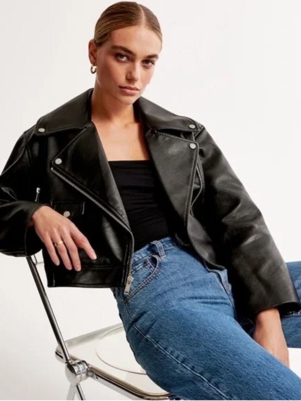 Abercrombie & Fitch Vegan Leather Moto Jacket size small NWT